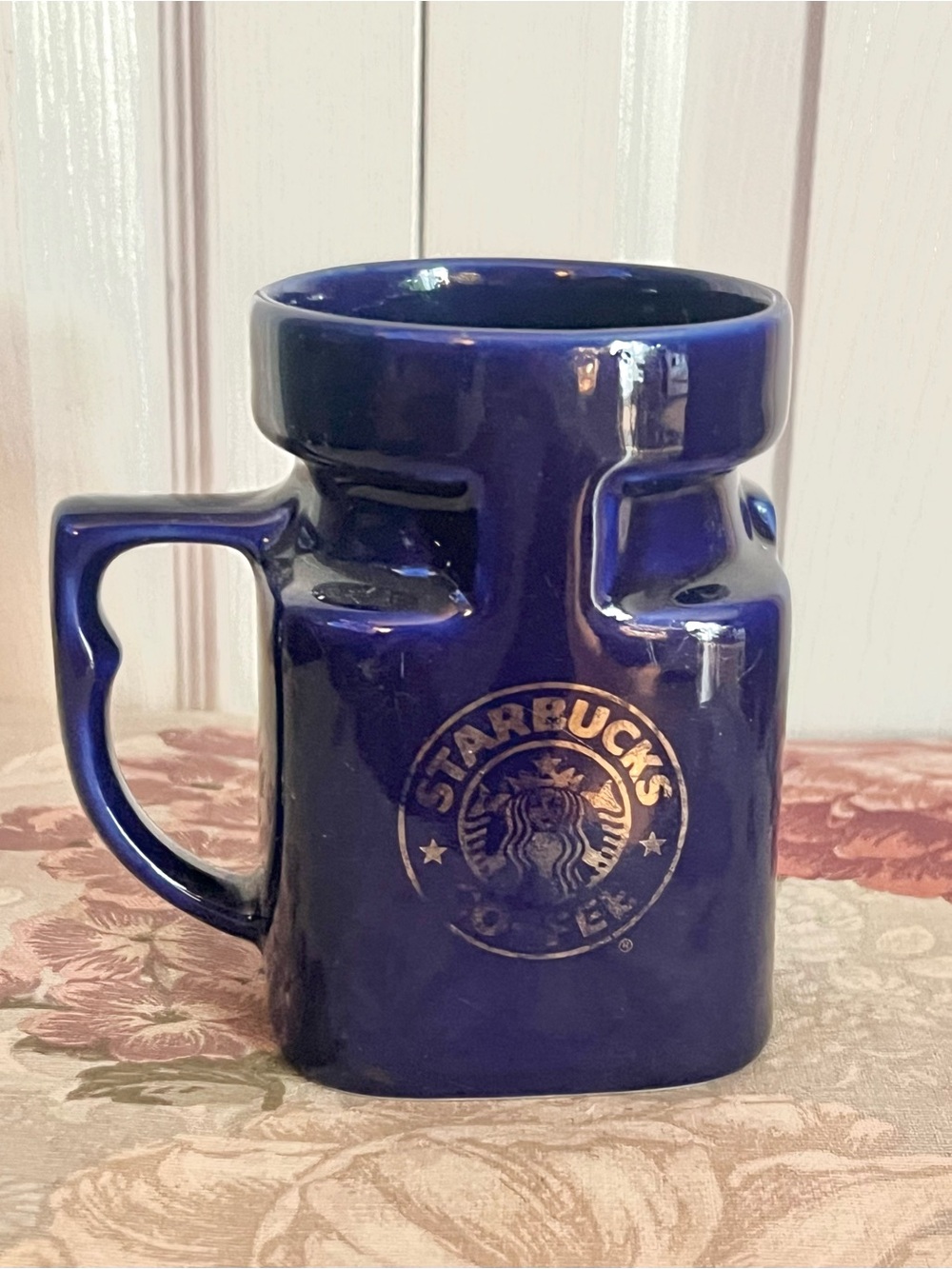 Vintage 1990s Starbucks Cobalt Blue Stepped Ceramic Mug ☕️💙 12oz